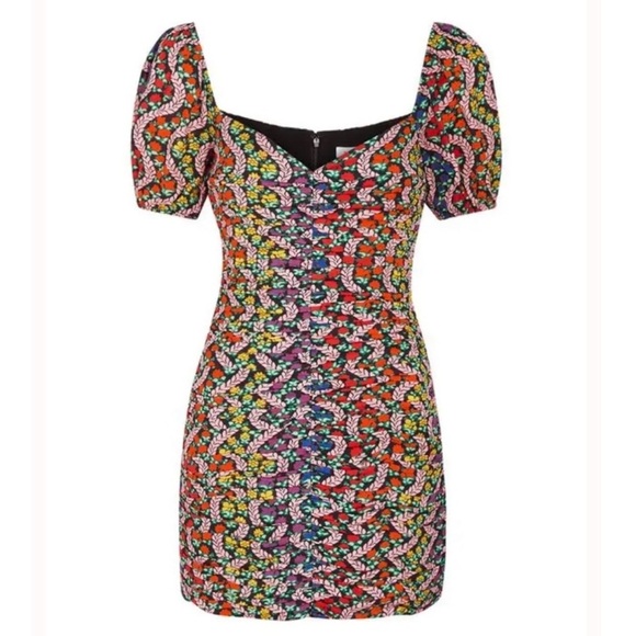 RHODE Esme Love is a Rainbow Ruched Puff Sleeve Floral Mini Dress Sz 6 - Picture 2 of 10